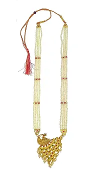 Festive Special Traditional Golden Tanmani Necklace Maharashtrian Long moti necklace with Earrings By Shrungarika-thumb2