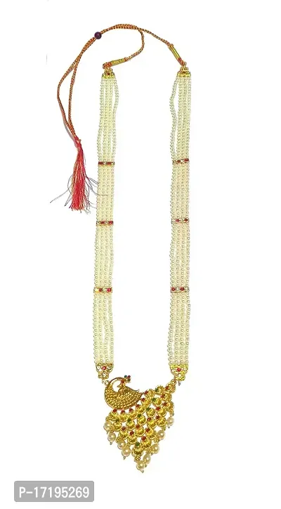 Festive Special Traditional Golden Tanmani Necklace Maharashtrian Long moti necklace with Earrings By Shrungarika-thumb3