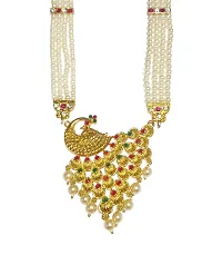 Festive Special Traditional Golden Tanmani Necklace Maharashtrian Long moti necklace with Earrings By Shrungarika-thumb1