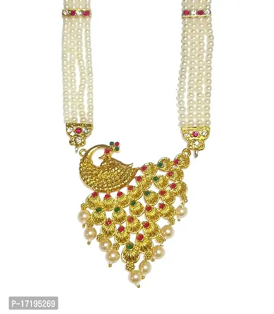 Festive Special Traditional Golden Tanmani Necklace Maharashtrian Long moti necklace with Earrings By Shrungarika-thumb2