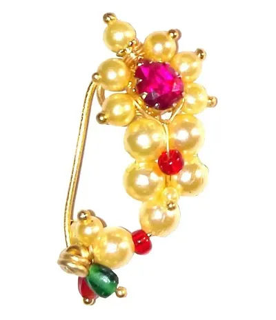 Traditional Maharashtrian Pearl Non pierced Nose pin for Women