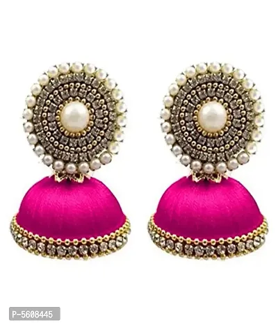 Handmade Silk Thread Pink Jhumki Earrings Pack of 1-thumb0