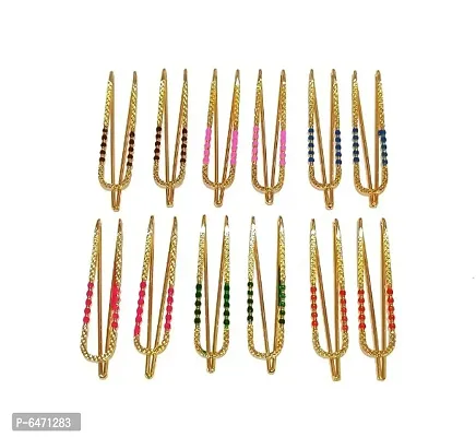 Shrungarika Designer Saree pin/Brooch for Women/Hijab pin/ fancy saree pin/ plastic safety pins (pack of 12)-thumb0