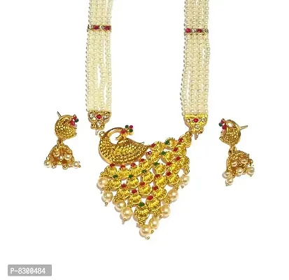 Festive Special Traditional Golden Tanmani Necklace Maharashtrian Long moti necklace with Earrings By Shrungarika-thumb0