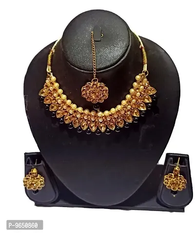 Traditional Designer Golden Necklace sets Choker set with Earrings-thumb0