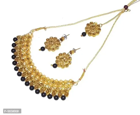 Traditional Designer Golden Necklace sets Choker set with Earrings-thumb2