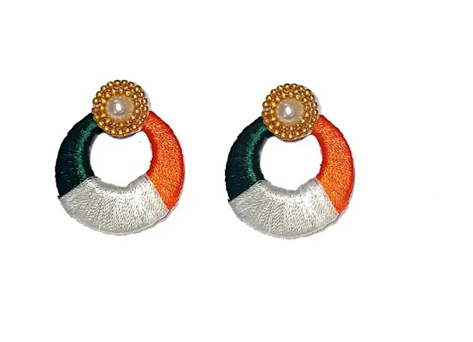 Republic Day / Independance Day Special Handmade Silk Thread Chandbali Earrings By shrungarika