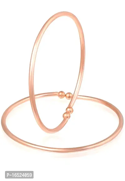 Copper Plain and Sober Ball Head Ends Cuff Kada Bracelet Bangals Nazariya for New Born Baby Kids Jewelry -Set of 2 (0-1year)