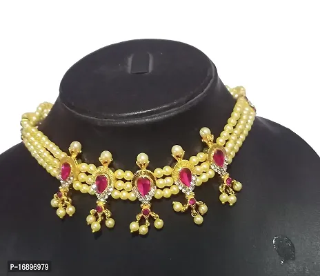 Traditional Maharastrain Chinchpeti Necklace Maharashtrian off white pink Mani Thushi Necklace