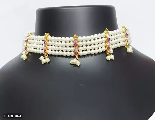 Traditional Maharashtrian 4 layer Chinchpeti Necklace chokar Maharashtrian white Mani Thushi Necklace-thumb0