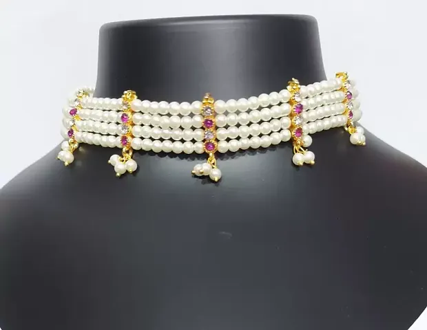 Traditional Maharashtrian 4 layer Chinchpeti Necklace chokar Maharashtrian white Mani Thushi Necklace