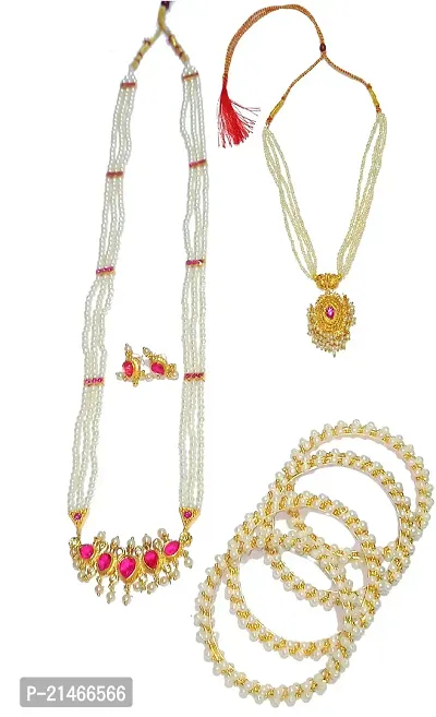 Traditional Golden Tanmani Necklace with short necklace  bangles Maharashtrian jewellery sets-thumb0