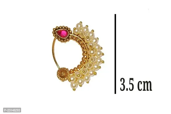 Shrungarika Designer Gold Plated kalamkari Traditional Ethnic Bridal Maharashtrian Nose Ring/-thumb2