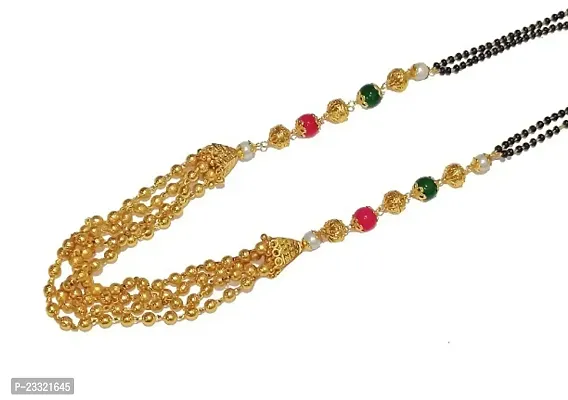 stylish golden mani mangalsutra in 3 layered black beads chain Black beads Chains golden Tanmaniya-thumb0