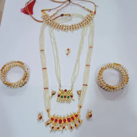 Traditional tanmani combo sets (long ,short necklace chichpeti ,nath,bangles 4)