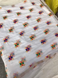 Indian handicraft Women's Chiffon Phulkari Dupatta (White, Free Size)-thumb1