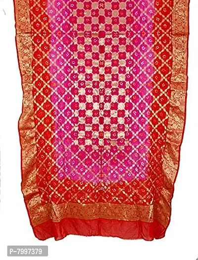 Indian handicraft Women's Weaving Bandhani Banarasi Silk Dupatta with Zari Work (Pink/Red, Free Size)