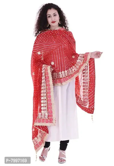 Indian Handicraft Art Silk Dupattas (Jnhfkn242_Red_Free Size)