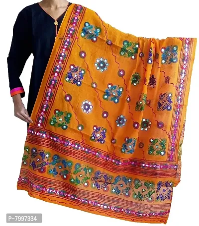 Indian Handicraft Women's Cotton Kutch Work Dupatta Chunni (Orange, 2.35 m)