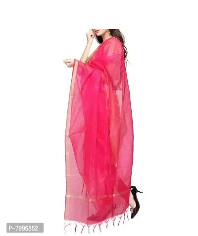 Indian Handicraft Silk Women Casual Pink Colour Chanderi Dupatta 2.35 Meter-thumb0