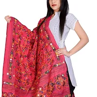 Indian Handicraft Women's Cotton Aari-Kutch Embroidery Heavy Work Dupatta Chunni Stole (Pink Rani, 2.35 m)-thumb1