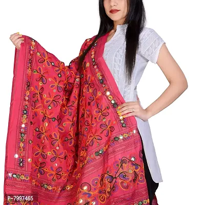 Indian Handicraft Women's Cotton Aari-Kutch Embroidery Heavy Work Dupatta Chunni Stole (Pink Rani, 2.35 m)-thumb2