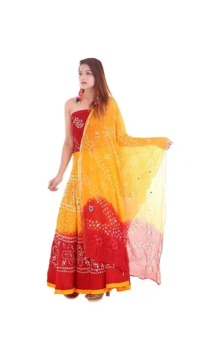 Women's Cotton Semi-Stitched Lehenga Choli (Generic-1003_Yellow & Red_Free Size)