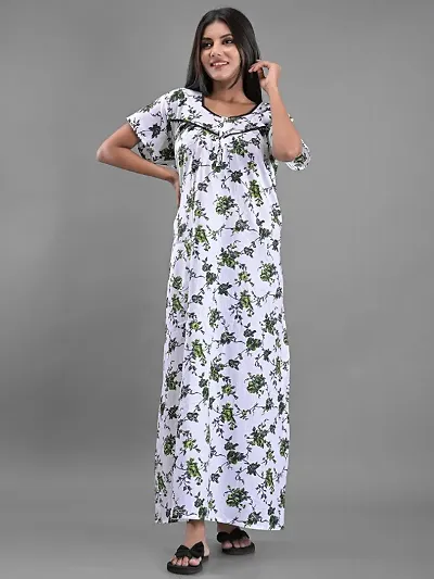 White Cotton Floral Night Gown/Nighty