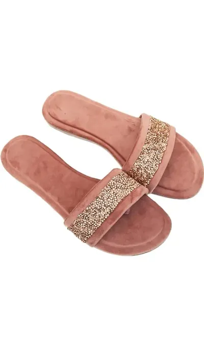 Velvet Womens/Girls Stylish Party Wear Flat Sandal