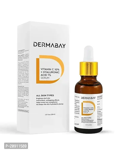 Dermabay Vitamin C 10% + Hyaluronic Acid 1% Serum | For All Skin Types | Paraben Free ndash; 30ml