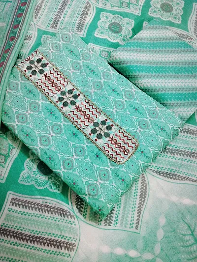 Stylish Cotton Slub Embroidered Dress Material with Dupatta