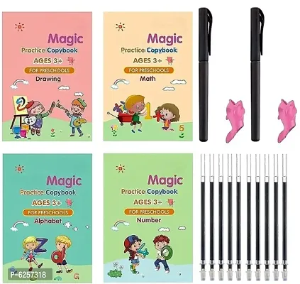 Sank Magic Practice Copybook, Number Tracing Book for Preschoolers with Pen, Magic Calligraphy Copybook Set Practical Reusable Writing Simple Hand Lettering (4 Books + 10 Refills + 2 Pens)-thumb0