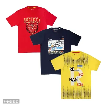 Hypknot Boy's & Girl's T-Shirt (HKRed01Navy01Yellow01--9-10 Years_Multicolored_9-10 Years)