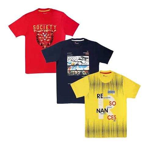 Hypknot Boy's & Girl's T-Shirt (HKRed01Navy01Yellow01--13-14 Years_Multicolored_13-14 Years)