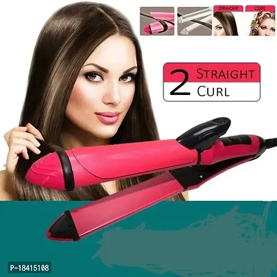mini Hear Style Straightener Two in One Beauty Set Hair Straightening Lasts for 2-3 Hours (Professional Hair Straightener,Hair Curler,Hair Crimper,Hair Styler)(Pink)-thumb0