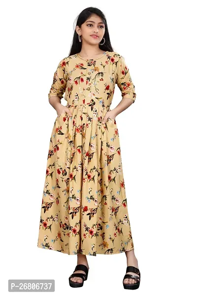 Stylish Beige Crepe Printed Anarkali Kurta For Women