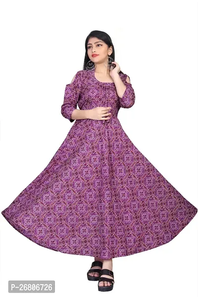 Stylish Purple Crepe Printed Anarkali Kurta For Women-thumb0