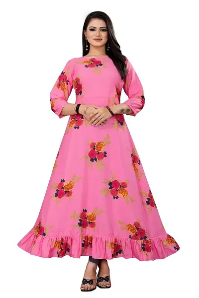 Stylish Crepe Anarkali Floral Print Kurta