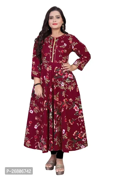 Stylish Maroon Crepe Printed Anarkali Kurta For Women-thumb0