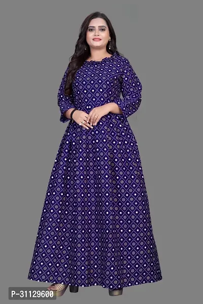 Stylish Blue Crepe Stitched Gown For Women