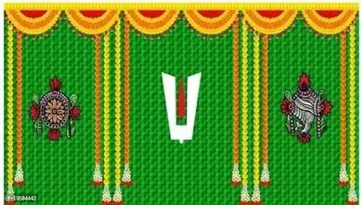 Green Coconut Leaf With Govinda Namalu Design Backdrop Cloth For Pooja Decoration Traditional Background Curtain Cloth For Festival Fabric-Polyster(5 x 8)