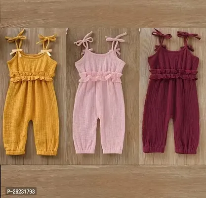 Fabulous Multicoloured Cotton Blend Basic Jumpsuit For Girls Pack Of 3-thumb0