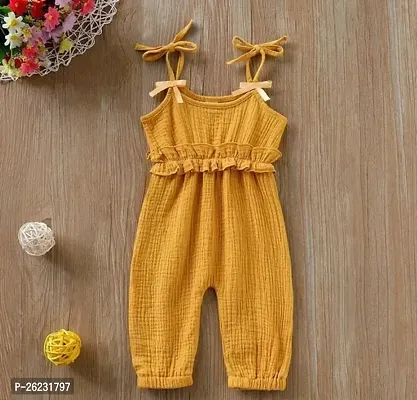 Fabulous Yellow Cotton Blend Basic Jumpsuit For Girls
