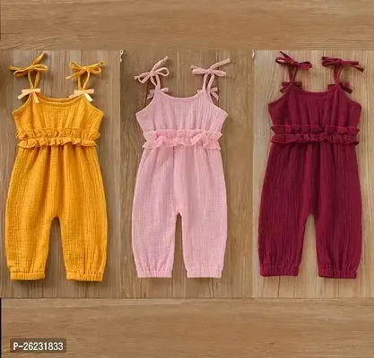 Fabulous Multicoloured Cotton Blend Basic Jumpsuit For Girls Pack Of 3