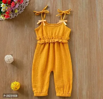 Fabulous Yellow Cotton Blend Basic Jumpsuit For Girls