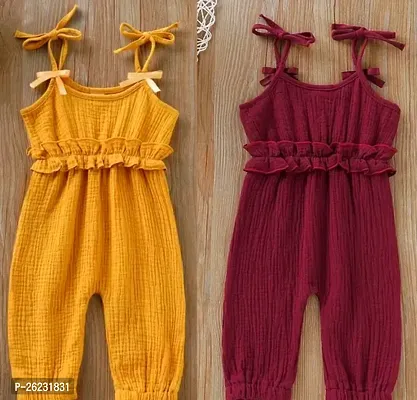 Fabulous Multicoloured Cotton Blend Basic Jumpsuit For Girls Pack Of 2