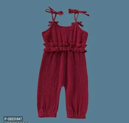 Fabulous Maroon Cotton Blend Basic Jumpsuit For Girls-thumb0