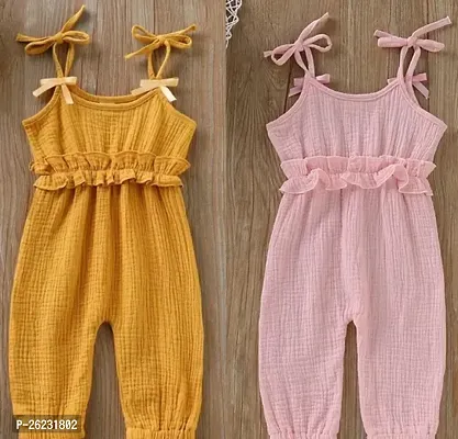 Fabulous Multicoloured Cotton Blend Basic Jumpsuit For Girls Pack Of 2