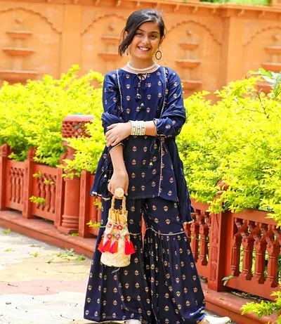 Girls Cotton Blend Stitched Salwar Suit Sets 