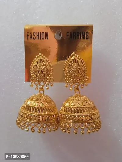 Traditional Brass Golden Earrings For Women